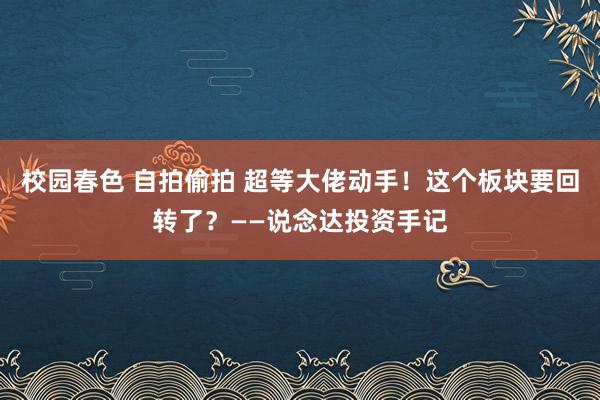 校园春色 自拍偷拍 超等大佬动手！这个板块要回转了？——说念达投资手记